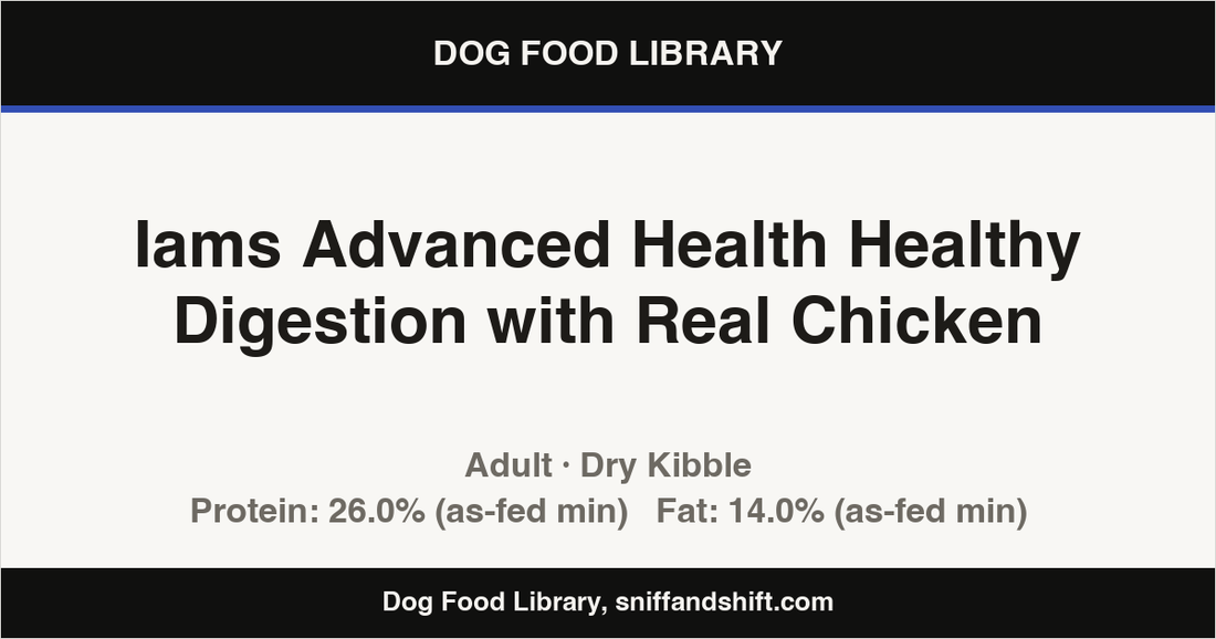 Spec card for Iams Advanced Health Healthy Digestion with Real Chicken: Dry Kibble, Adult