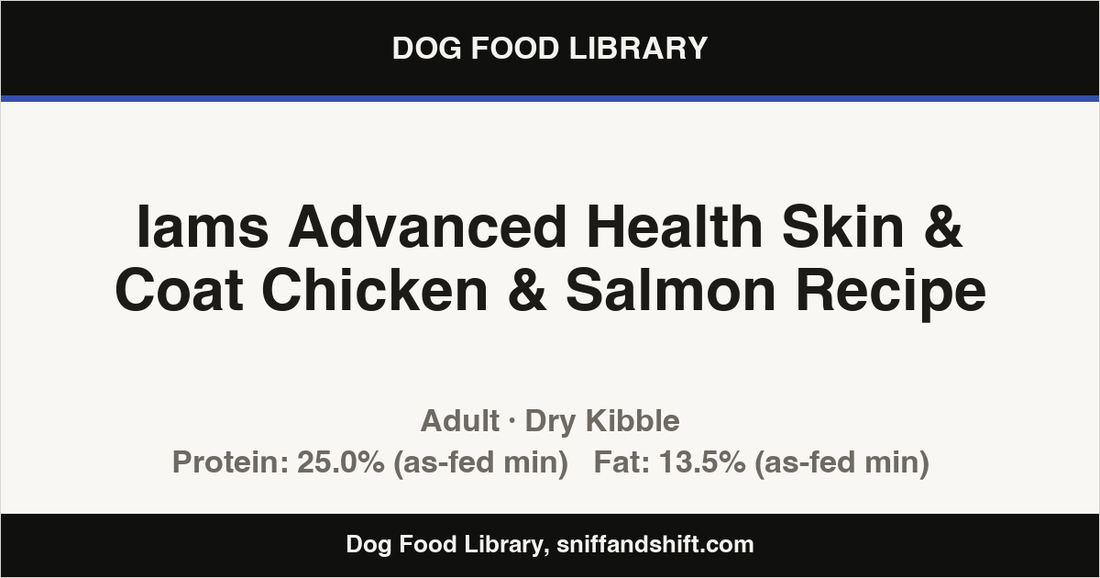 Spec card for Iams Advanced Health Skin & Coat Chicken & Salmon Recipe: Dry Kibble, Adult