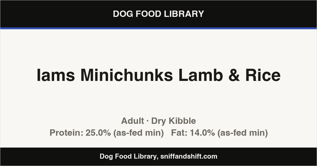 Spec card for Iams Minichunks Lamb & Rice: Dry Kibble, Adult