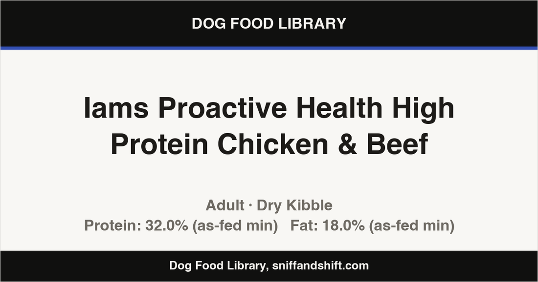 Spec card for Iams Proactive Health High Protein Chicken & Beef: Dry Kibble, Adult