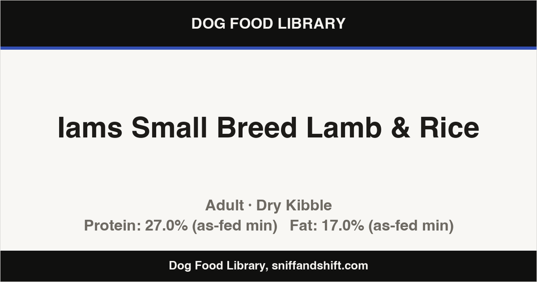 Spec card for Iams Small Breed Lamb & Rice: Dry Kibble, Adult