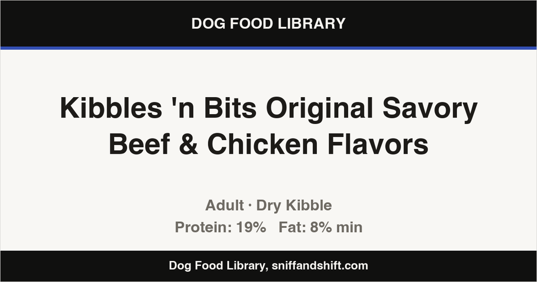Spec card for Kibbles 'n Bits Original Savory Beef & Chicken Flavors: Dry Kibble, Adult