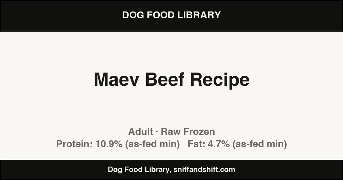 Spec card for Maev Beef Recipe: Raw Frozen, Adult
