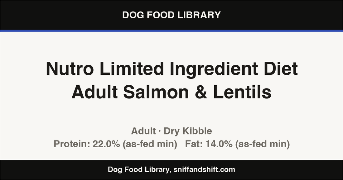 Spec card for Nutro Limited Ingredient Diet Adult Salmon & Lentils: Dry Kibble, Adult