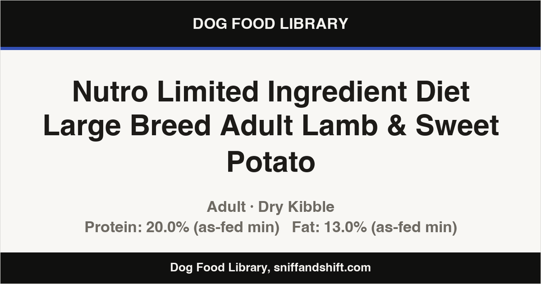 Spec card for Nutro Limited Ingredient Diet Large Breed Adult Lamb & Sweet Potato: Dry Kibble, Adult