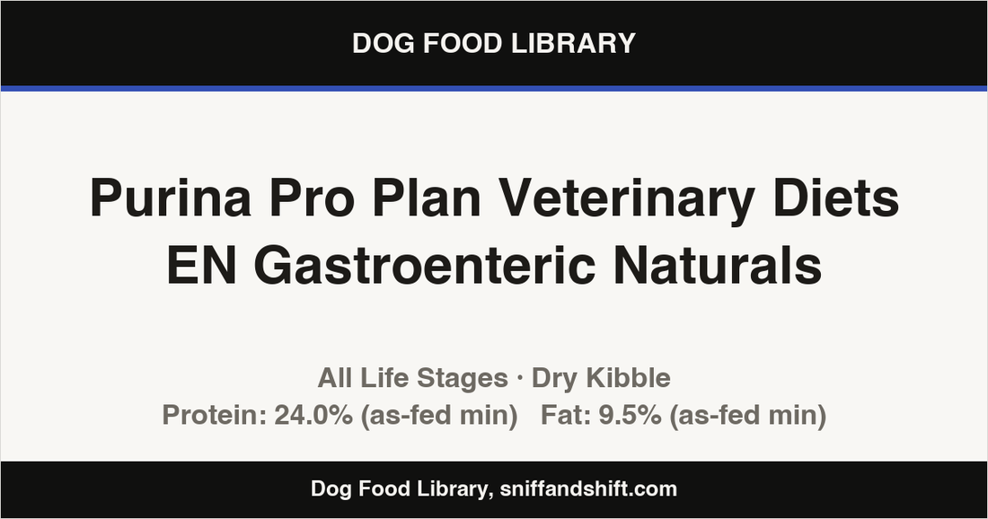 Spec card for Purina Pro Plan Veterinary Diets EN Gastroenteric Naturals: Dry Kibble, All Life Stages