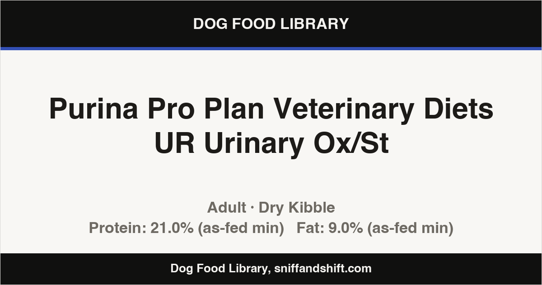 Spec card for Purina Pro Plan Veterinary Diets UR Urinary Ox/St: Dry Kibble, Adult
