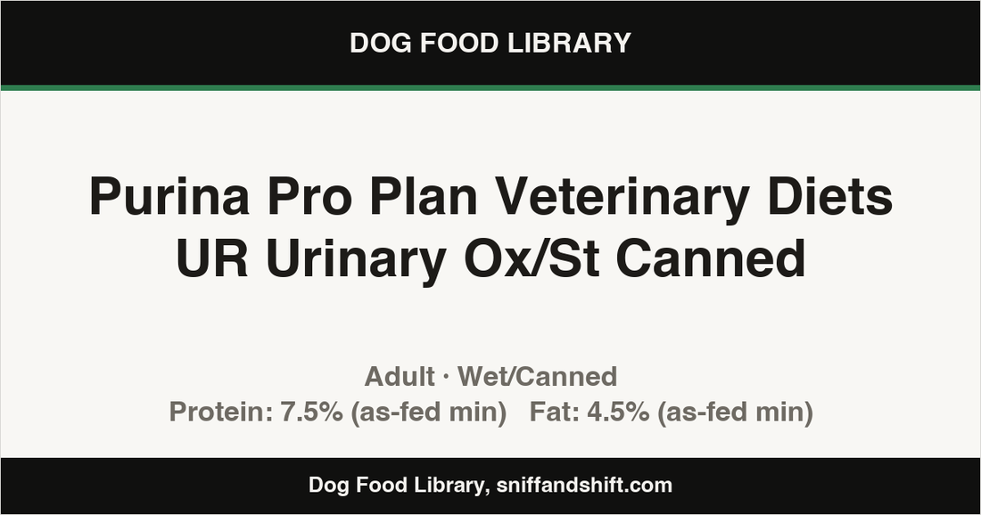 Spec card for Purina Pro Plan Veterinary Diets UR Urinary Ox/St Canned: Wet/Canned, Adult