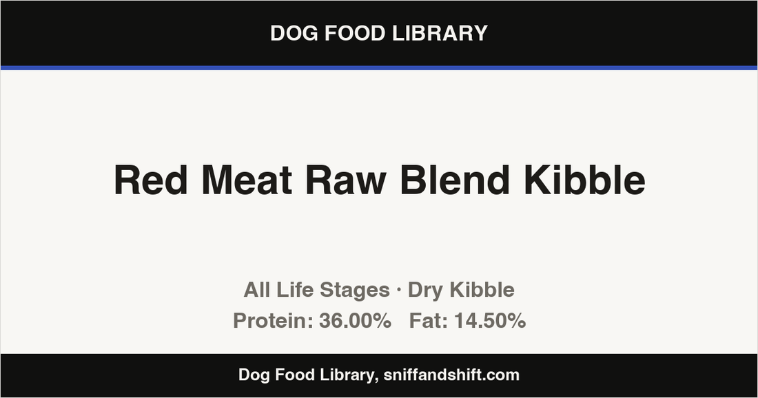 Spec card for Red Meat Raw Blend Kibble: Dry Kibble, All Life Stages