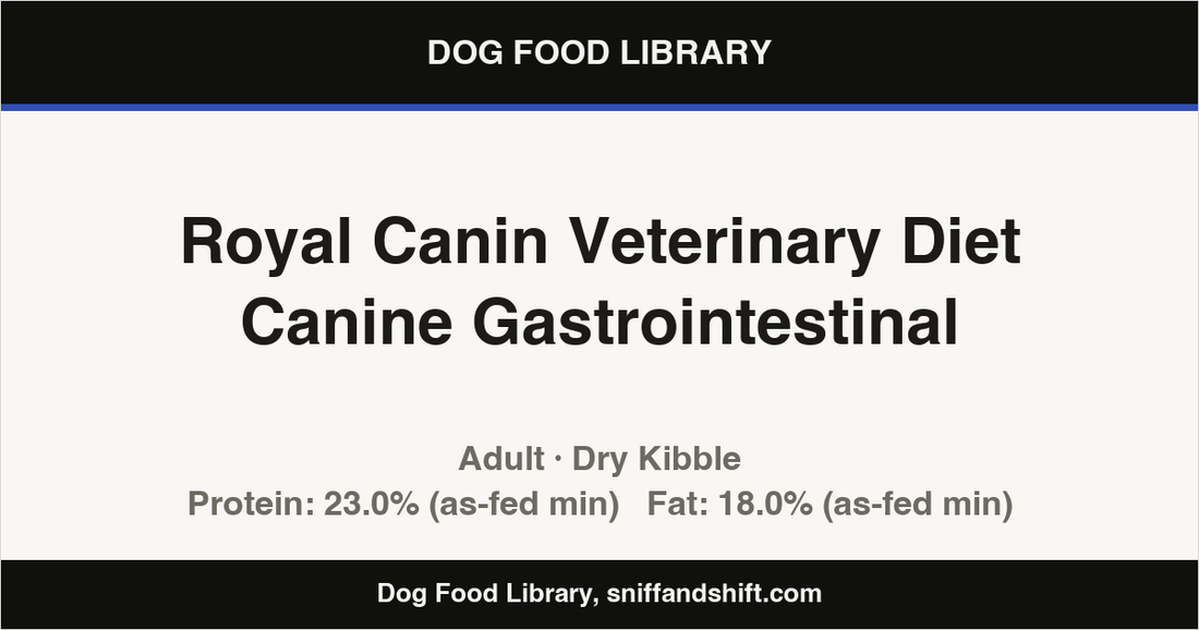 Spec card for Royal Canin Veterinary Diet Canine Gastrointestinal: Dry Kibble, Adult