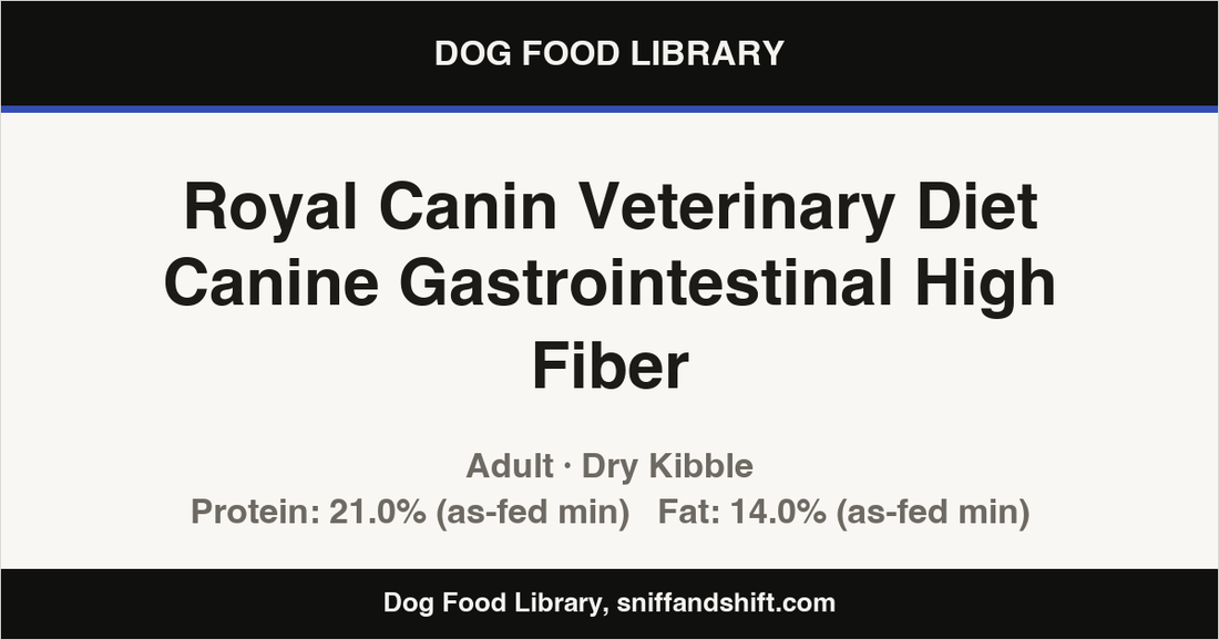Spec card for Royal Canin Veterinary Diet Canine Gastrointestinal High Fiber: Dry Kibble, Adult
