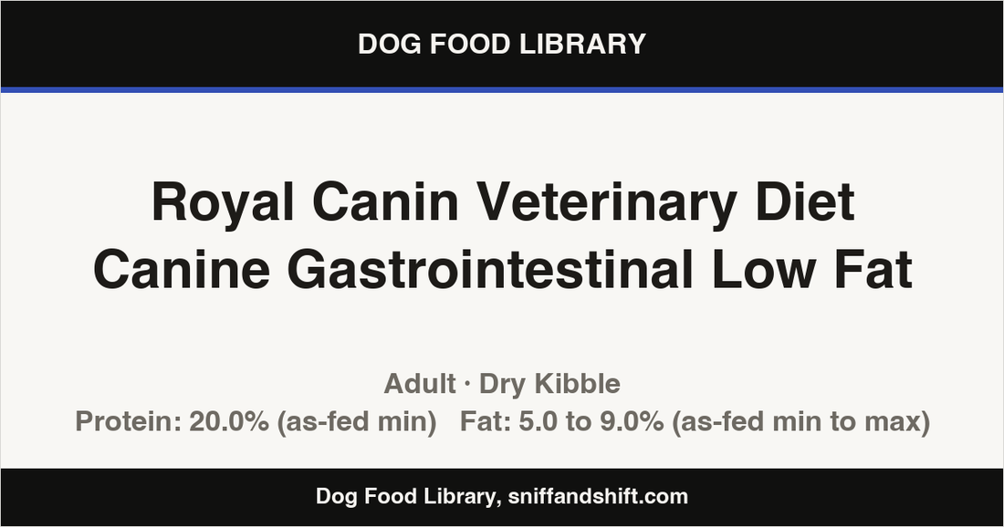 Spec card for Royal Canin Veterinary Diet Canine Gastrointestinal Low Fat: Dry Kibble, Adult