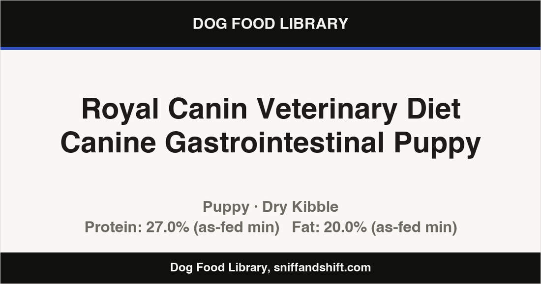 Spec card for Royal Canin Veterinary Diet Canine Gastrointestinal Puppy: Dry Kibble, Puppy
