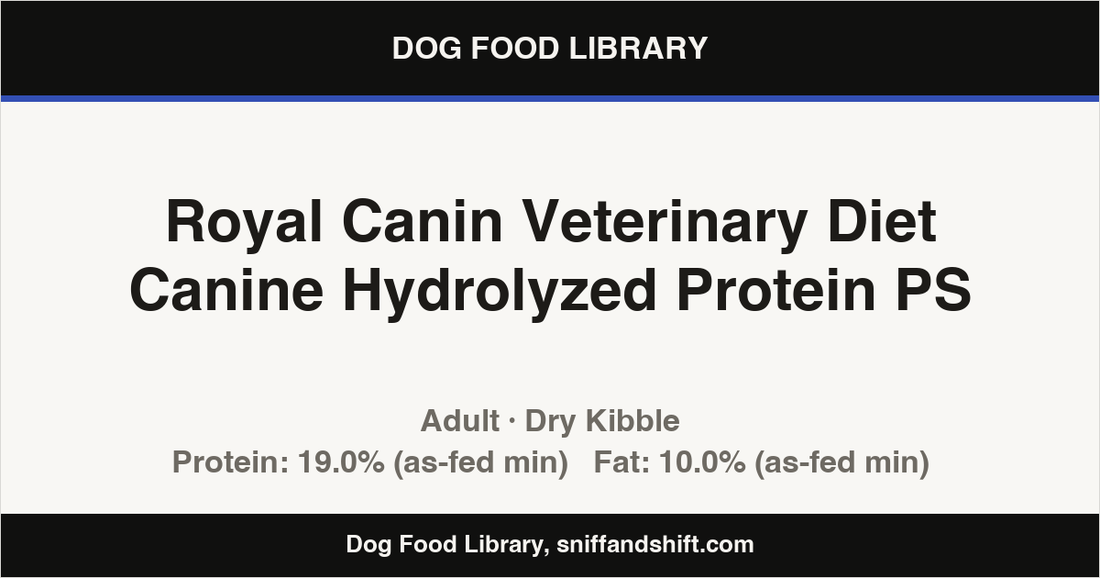 Spec card for Royal Canin Veterinary Diet Canine Hydrolyzed Protein PS: Dry Kibble, Adult