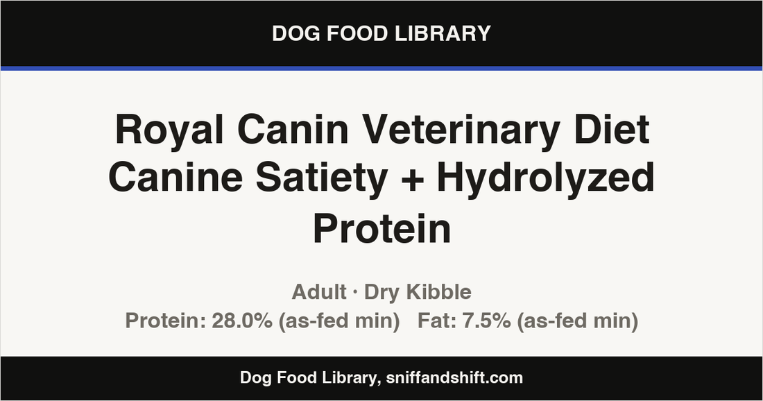 Spec card for Royal Canin Veterinary Diet Canine Satiety + Hydrolyzed Protein: Dry Kibble, Adult