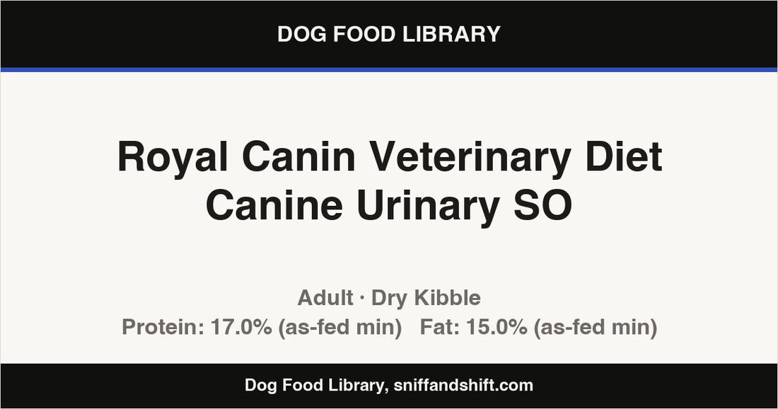 Spec card for Royal Canin Veterinary Diet Canine Urinary SO: Dry Kibble, Adult