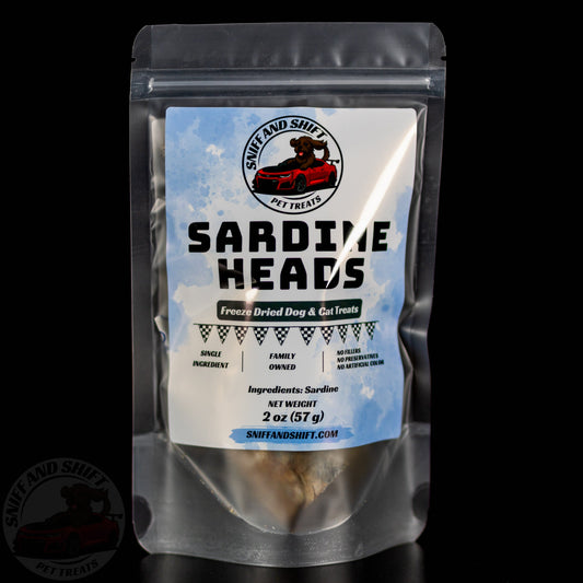 A 2 ounce bag of Sniff and Shift freeze-dried sardine heads, the strongest smelling treat in the high value training kit