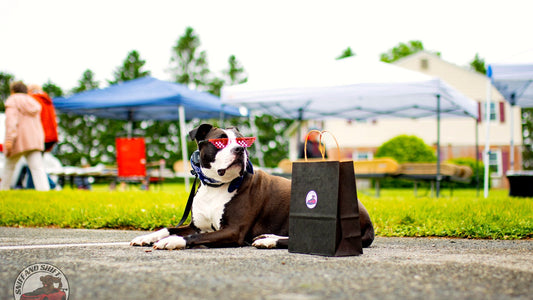 Ella in a checkered Sniff and Shift bandana beside the wrapped Sniff and Shift Camaro at a car meet
