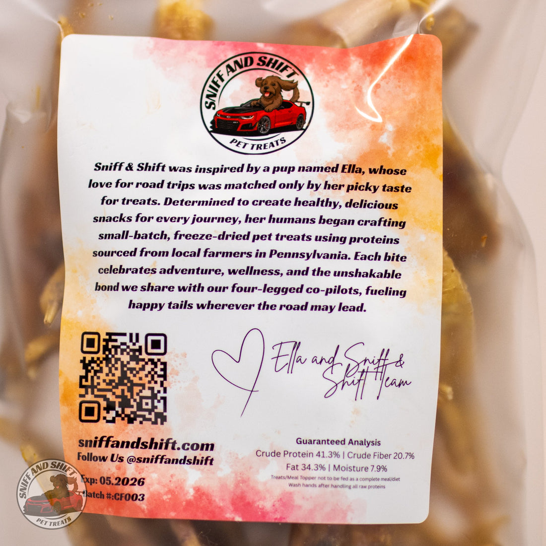 Sniff and Shift small-batch freeze-dried pet treats