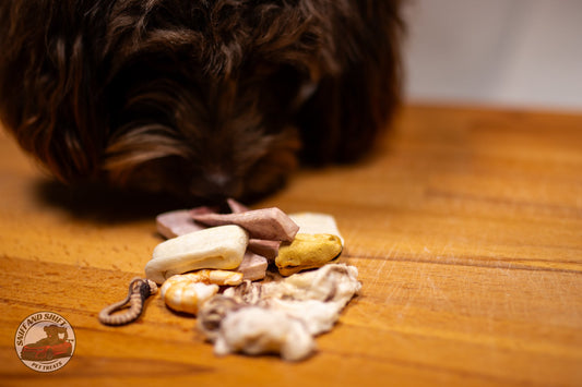 Air-dried duck feet and chicken feet natural dog chews side by side