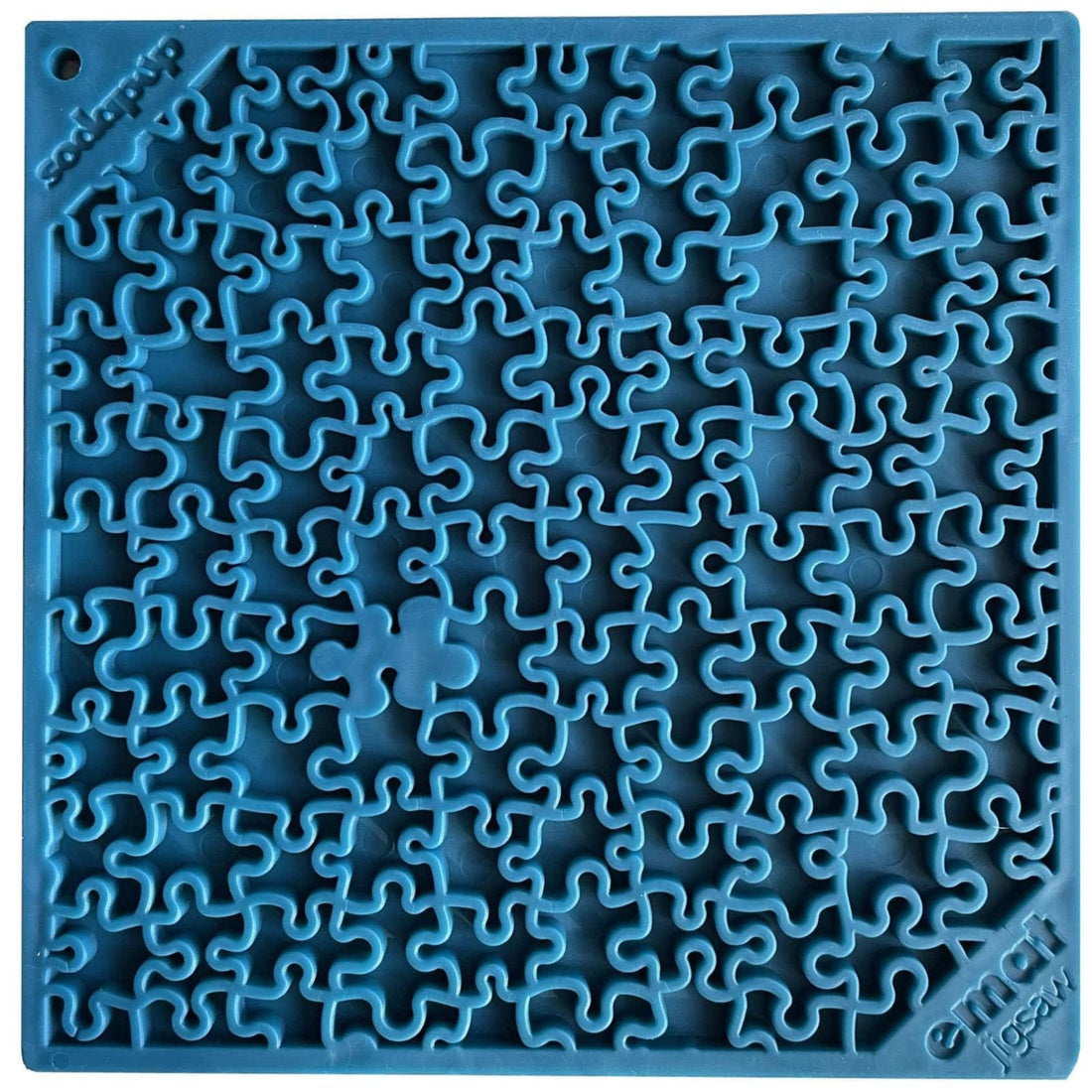 Blue Jigsaw Puzzle lick mat with interlocking puzzle piece grooves