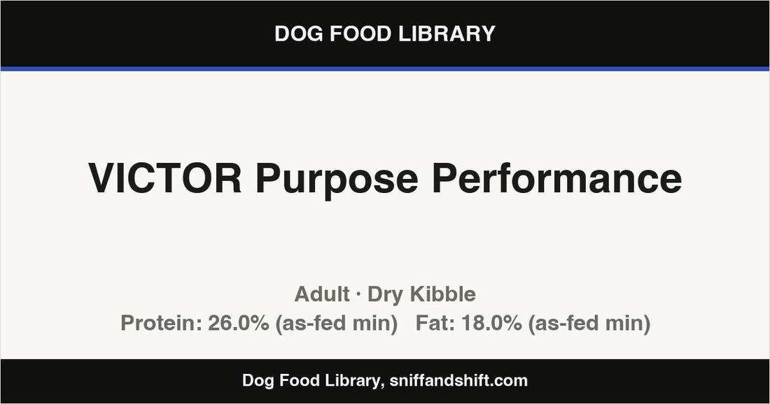 Spec card for VICTOR Purpose Performance: Dry Kibble, Adult