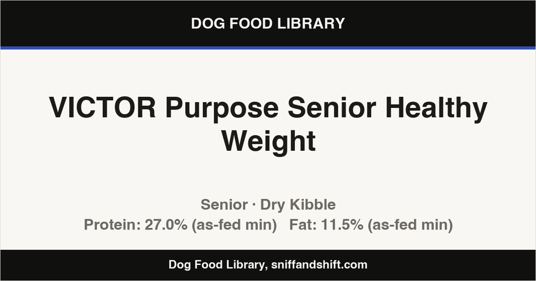 Spec card for VICTOR Purpose Senior Healthy Weight: Dry Kibble, Senior