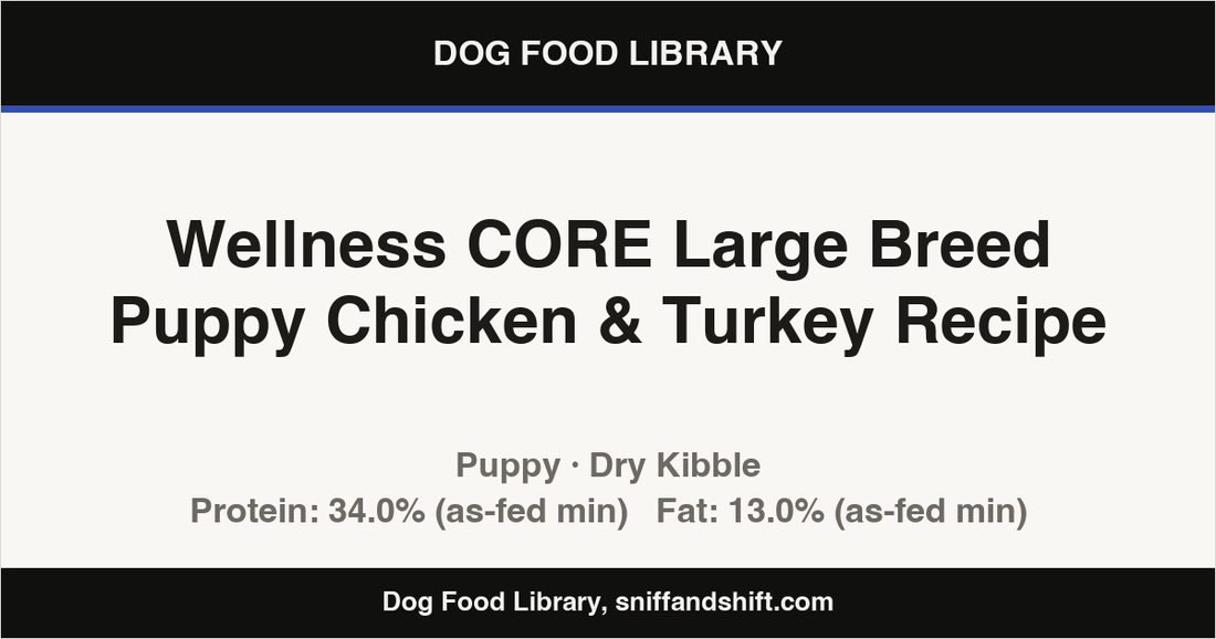 Spec card for Wellness CORE Large Breed Puppy Chicken & Turkey Recipe: Dry Kibble, Puppy