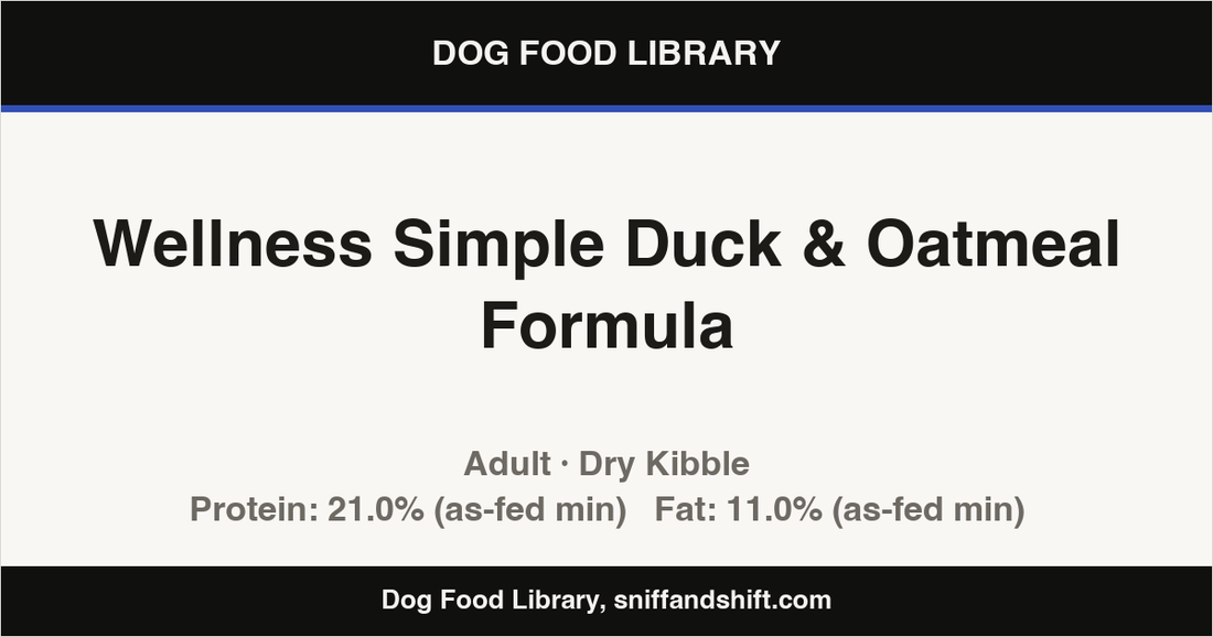 Spec card for Wellness Simple Duck & Oatmeal Formula: Dry Kibble, Adult