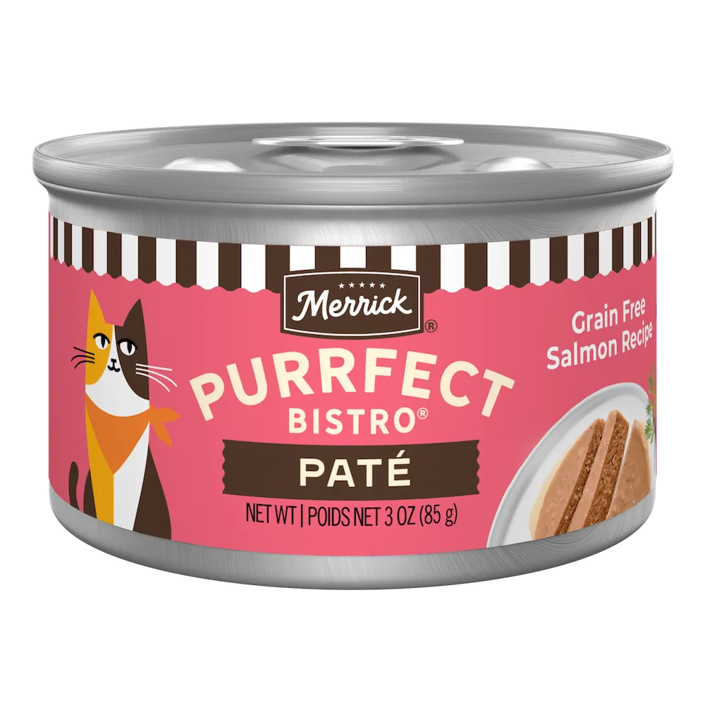 Merrick Purrfect Bistro Salmon Pate cat food can, 3 oz