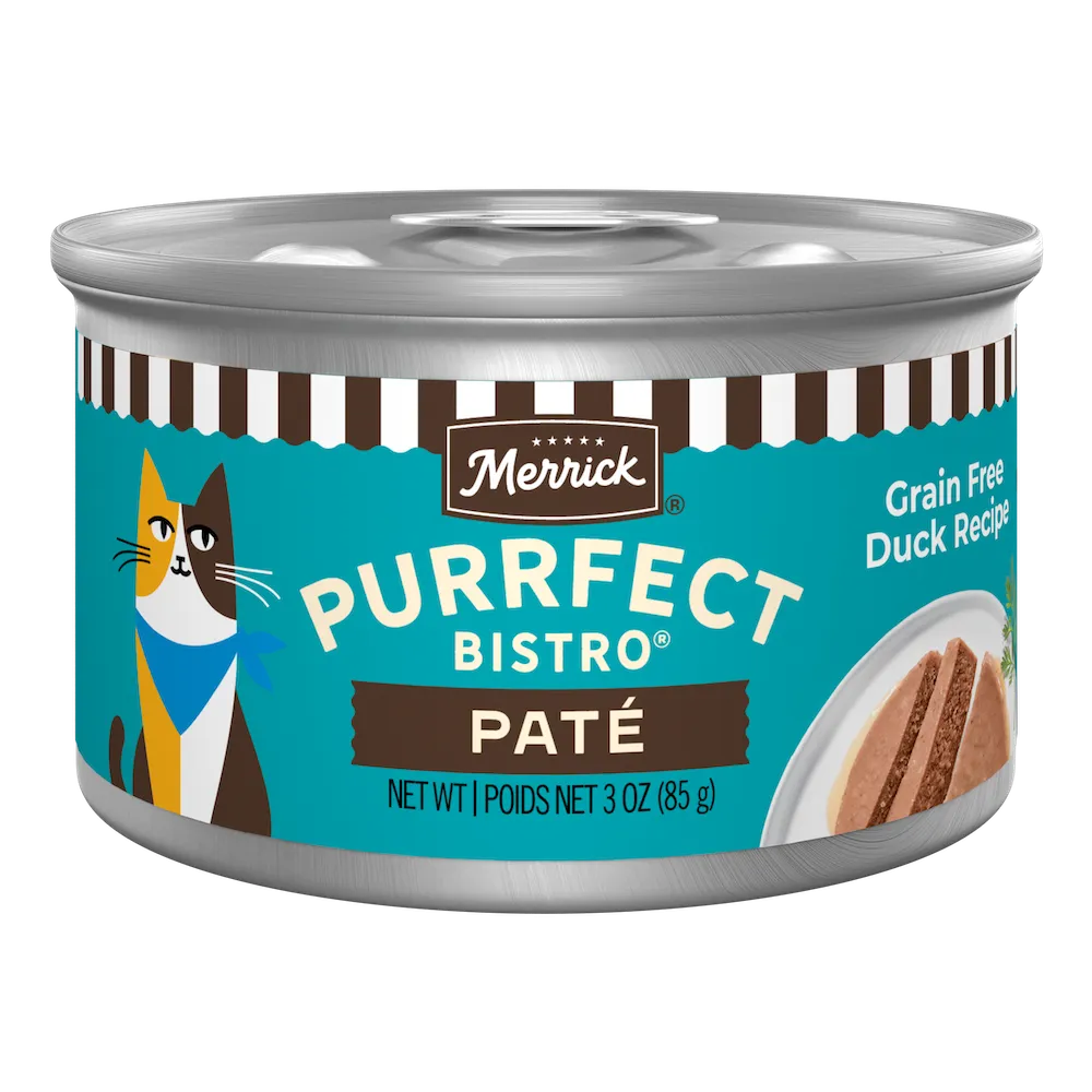 Merrick Purrfect Bistro Duck Pate cat food can, 3 oz