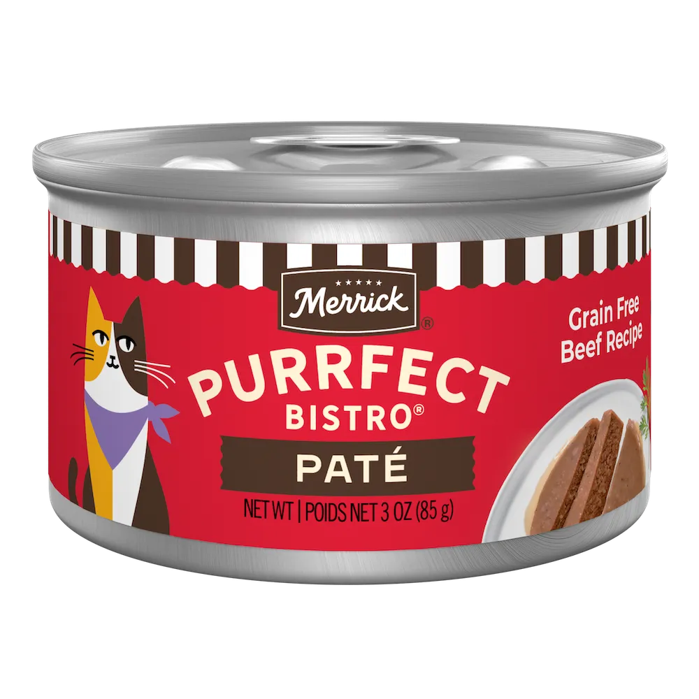 Merrick Purrfect Bistro Beef Pate cat food can, 3 oz