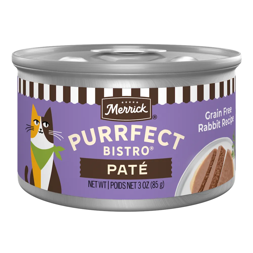 Merrick Purrfect Bistro Rabbit Pate cat food can, 3 oz
