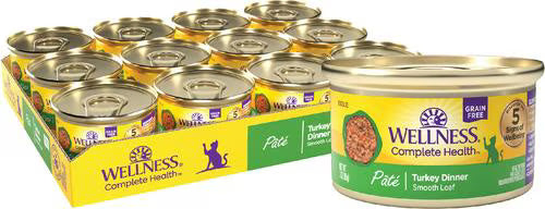 Wellness Complete Health turkey dinner pate wet cat food can, 3 oz