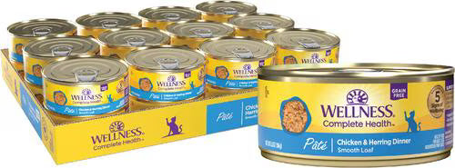 Wellness Complete Health chicken and herring pate wet cat food can, 5.5 oz