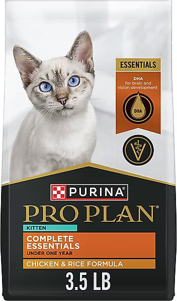 Bag of Pro Plan Kitten Chicken &amp; Rice Formula dry cat food, 3.5lb size.