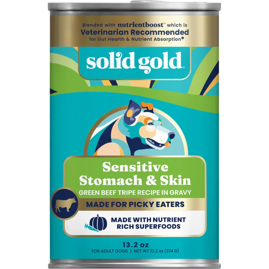 Solid Gold NutrientBoost Green Cow beef tripe wet dog food pate, 13.2oz can