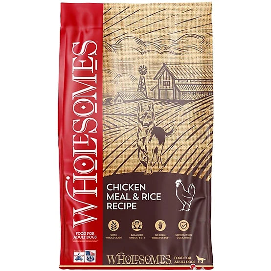 40 pound bag of Wholesomes Adult Chicken Meal & Rice dry dog food