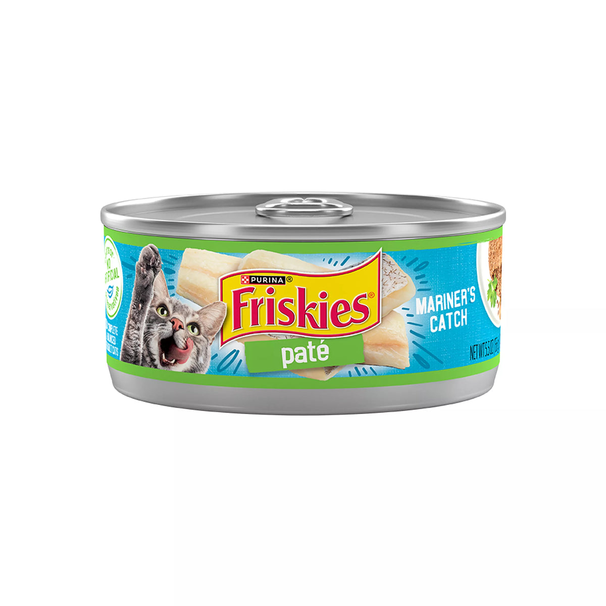 Can of Friskies Pate Mariner's Catch wet cat food, 5.5 ounce