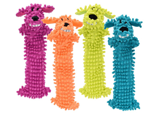 Multipet Loofa Floppy plush dog toy, 12 inch, assorted vibrant colors