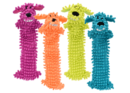 Multipet Loofa Floppy plush dog toy, 12 inch, assorted vibrant colors