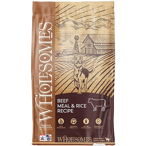 40 lb bag of Wholesomes Adult Beef Meal & Rice dry dog food