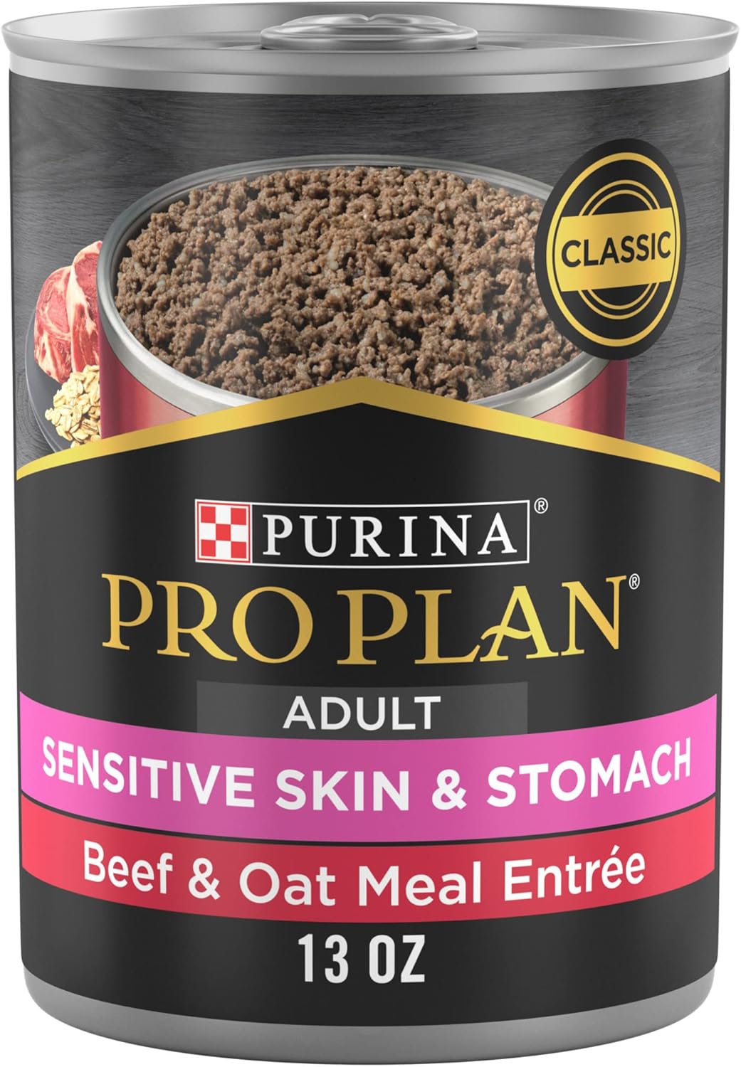 Pro Plan Sensitive Skin & Stomach Beef & Oat Meal wet dog food can, 13oz