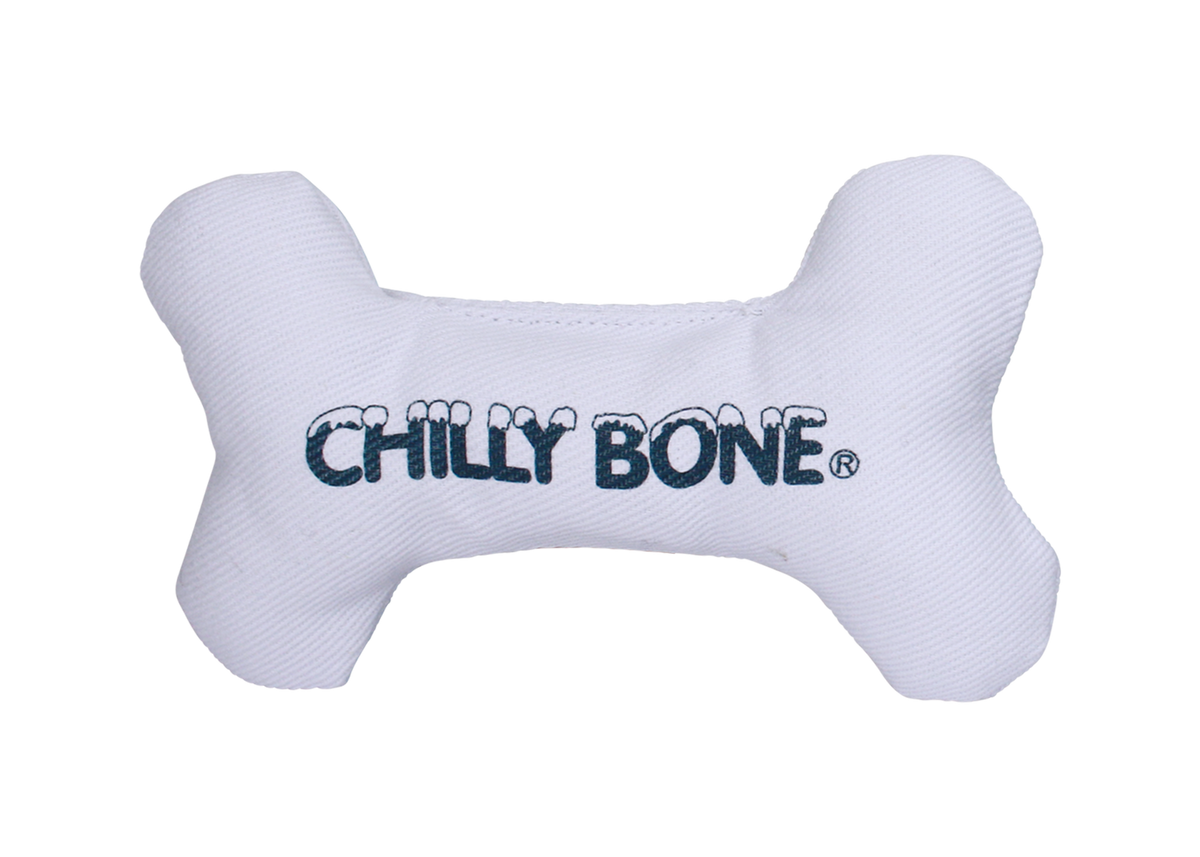 Multipet Chilly Bone dog toy in white, a freezable chew bone shape.