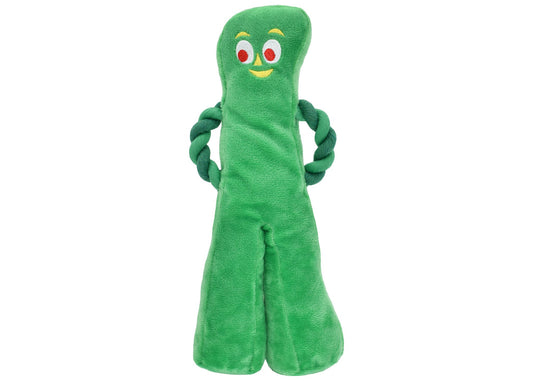 Multipet Gumby plush dog toy with rope arms, 10 inch, classic character.