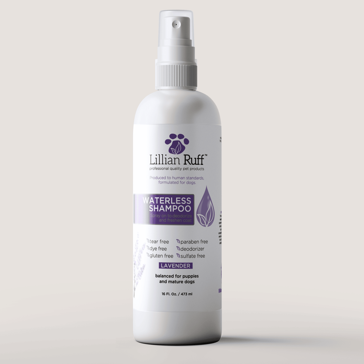 16 oz bottle of Waterless Shampoo in Lavender, Lillian Ruff, sold through Sniff and Shift