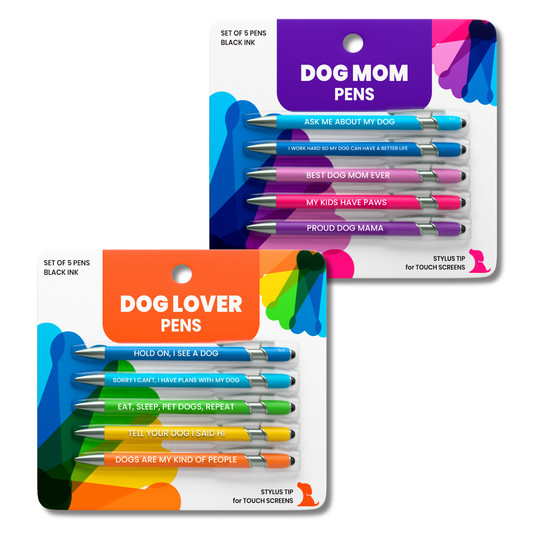 Dog-Themed Stylus Pen Set with one Dog Lover and one Dog Mom pen, Rubyloo, sold through Sniff and Shift