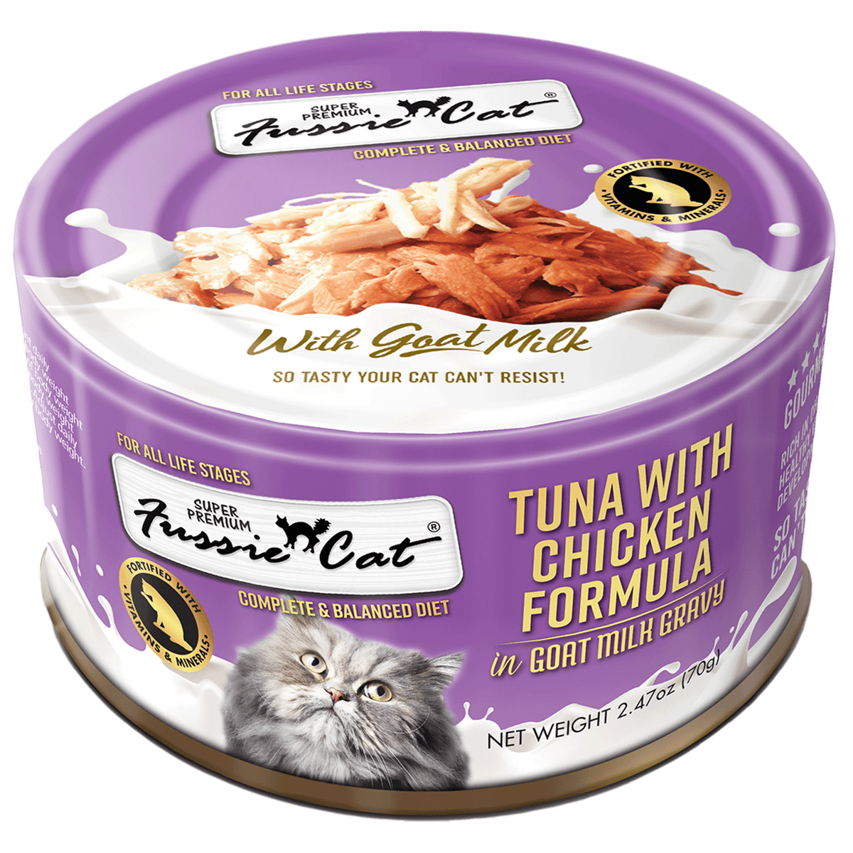 Fussie Cat Tuna with Chicken Formula in Goat Milk Gravy, 2.47oz can