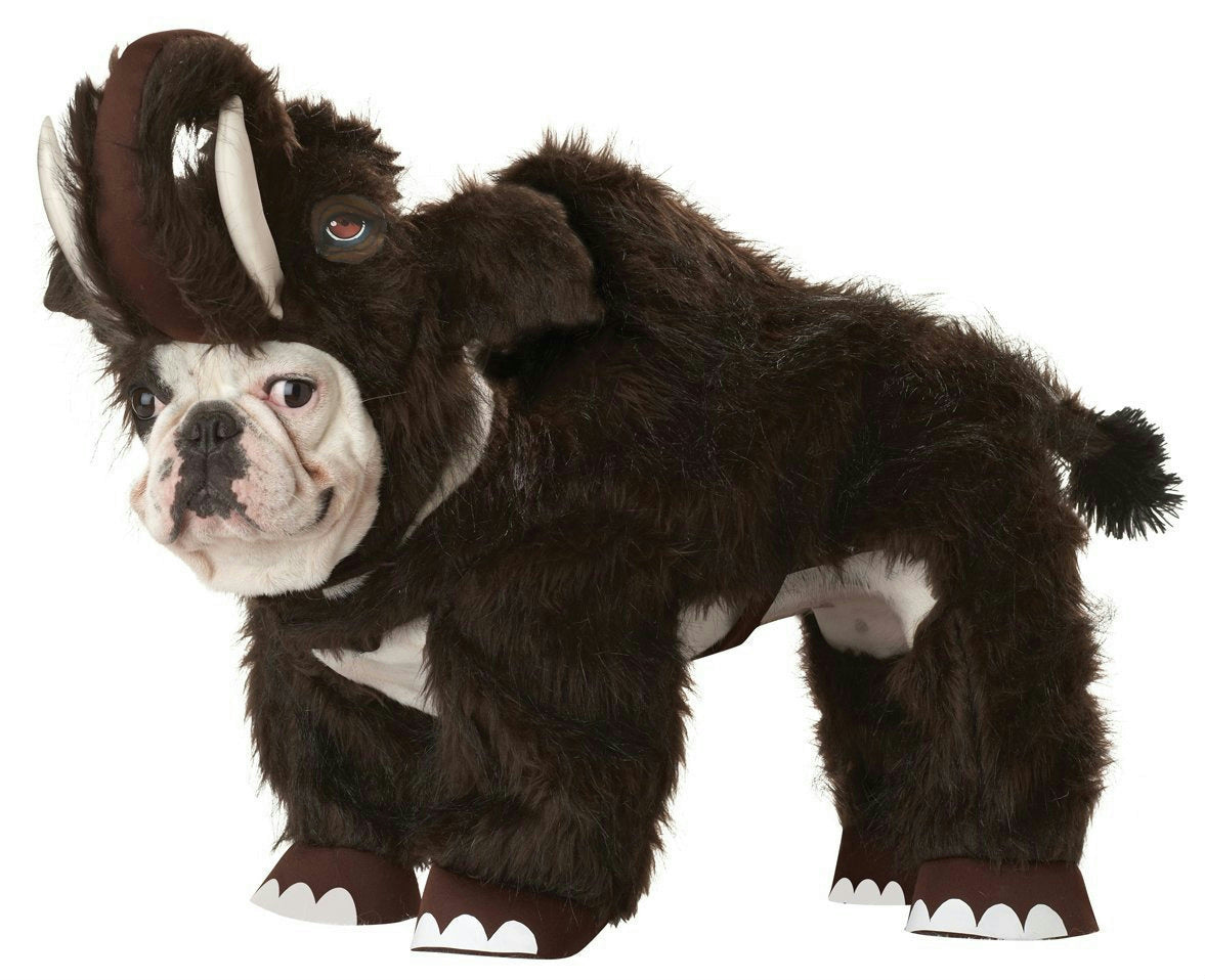 Dog wearing the Animal Planet Wooly Mammoth Dog Costume in XS, Halloween Store, sold through Sniff and Shift