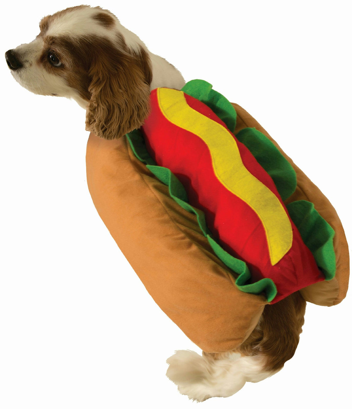 Dog wearing the Hot Dog Dog Costume in Medium, Halloween Store, sold through Sniff and Shift